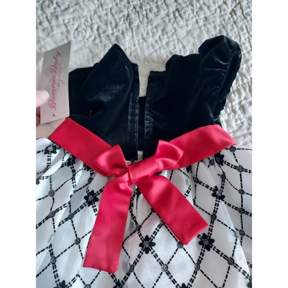 NEW Bonnie Baby Holiday Dress Baby 6-9 month Velvet top Red bow fluffy skirt NWT - Picture 7 of 7